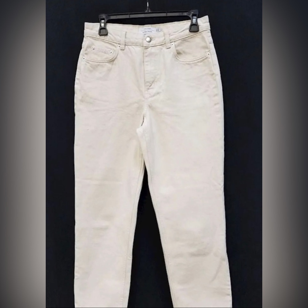 & AND OTHER STORIES Womens 100% Cotton Cream High Rise Tapered Mom Jeans 28x27.5